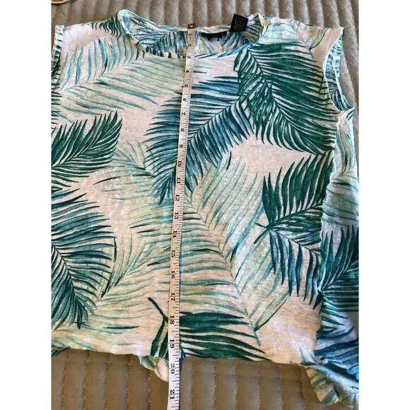 Tahari Women's Linen Top Medium Button Back Palm Leaves - Picture 6 of 6